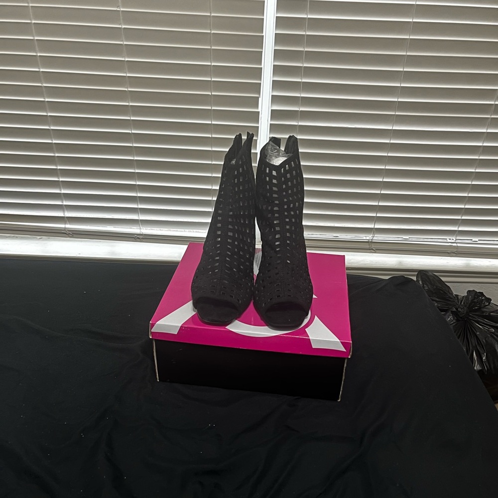 Ashley Stewart Black Peep-Toe Ankle Booties